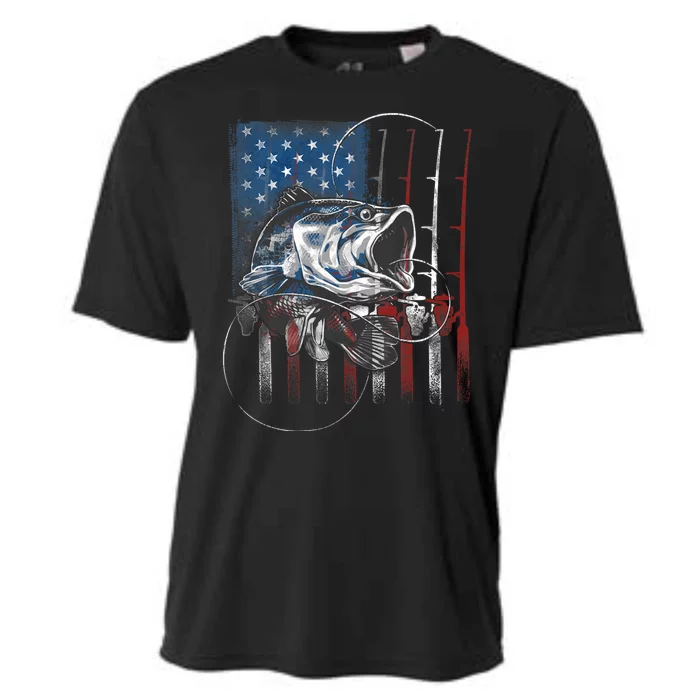 Fishing American Flag Vintage Usa Bass Fisherman Gift Cooling Performance Crew T-Shirt