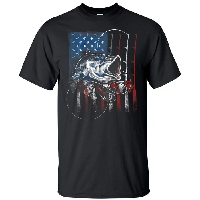 Fishing American Flag Vintage Usa Bass Fisherman Gift Tall T-Shirt