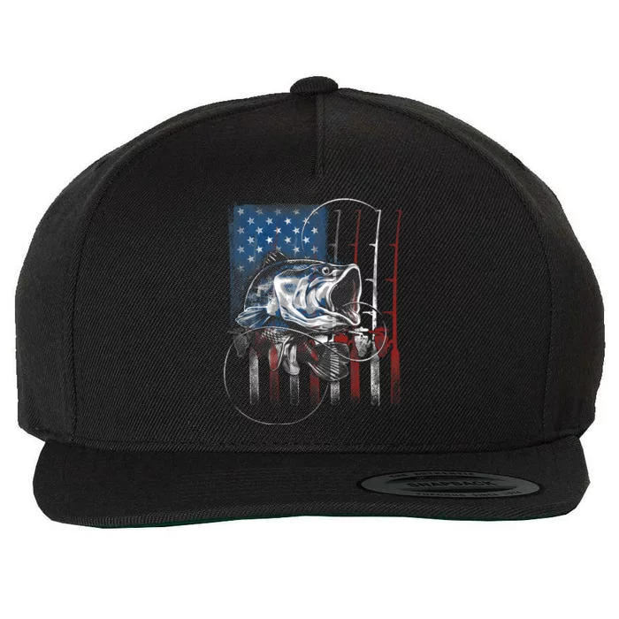 Fishing American Flag Vintage Usa Bass Fisherman Gift Wool Snapback Cap