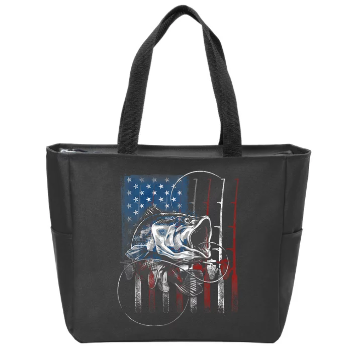 Fishing American Flag Vintage Usa Bass Fisherman Gift Zip Tote Bag