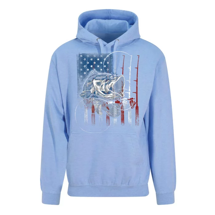 Fishing American Flag Vintage Usa Bass Fisherman Gift Unisex Surf Hoodie