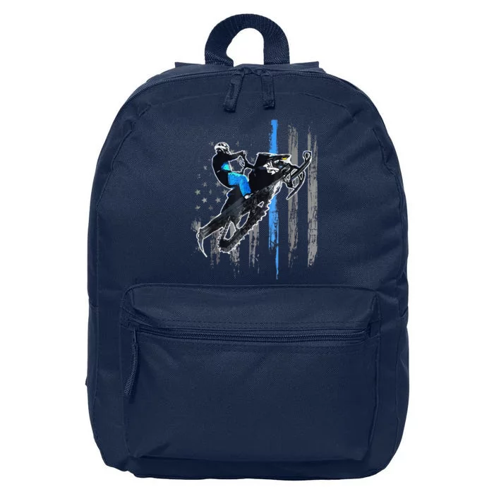 Funny American Flag Snowmobile Snowmobile Riding Gift 16 in Basic Backpack