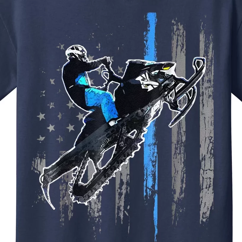 Funny American Flag Snowmobile Snowmobile Riding Gift Kids T-Shirt