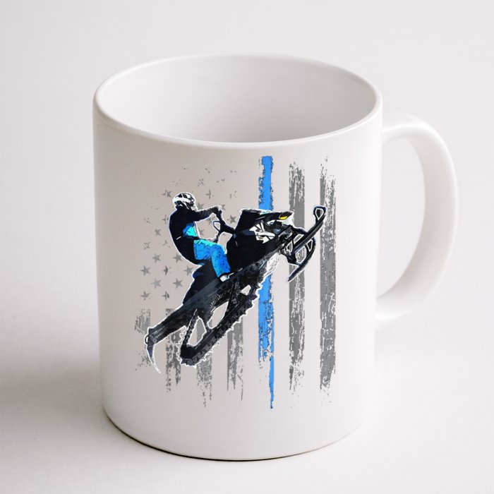 Funny American Flag Snowmobile Snowmobile Riding Gift Front & Back Coffee Mug