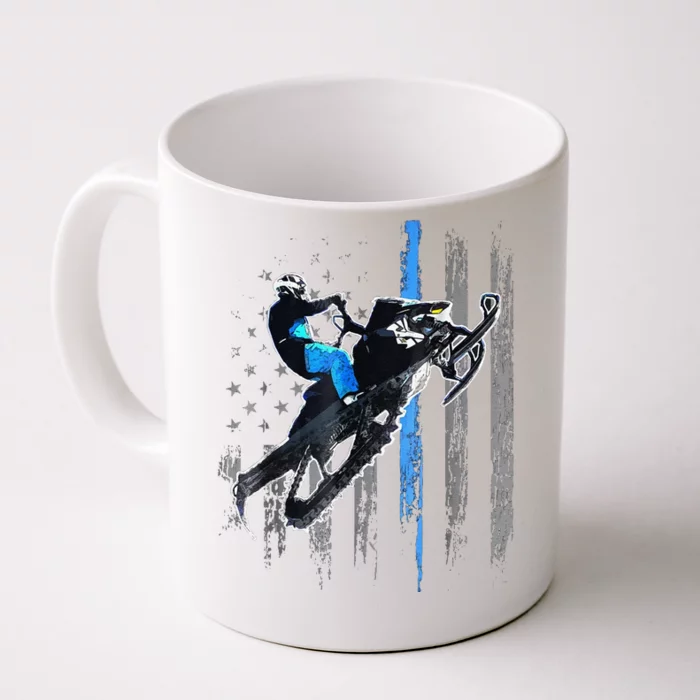 Funny American Flag Snowmobile Snowmobile Riding Gift Front & Back Coffee Mug