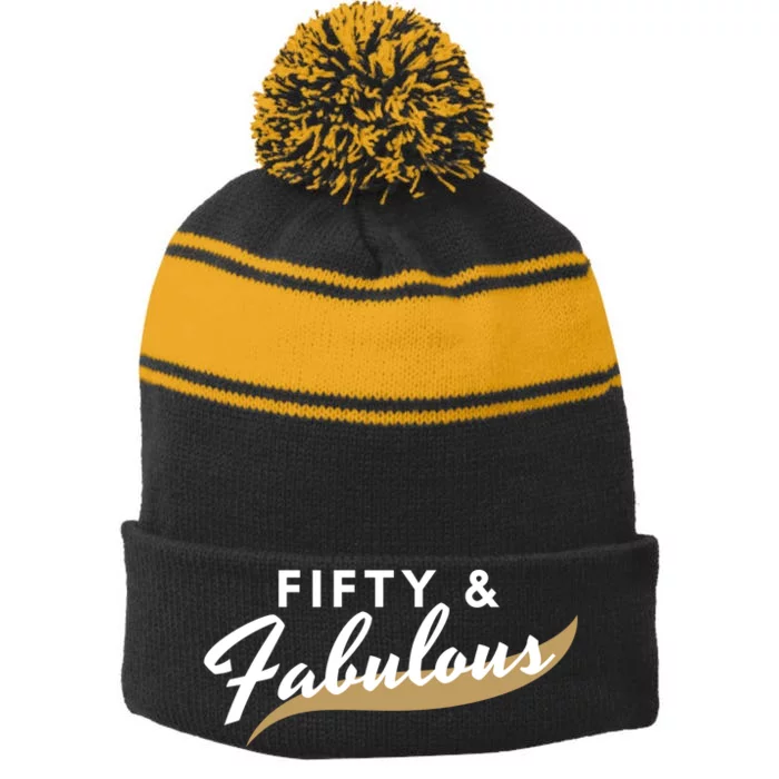 Fifty And Fabulous Stripe Pom Pom Beanie