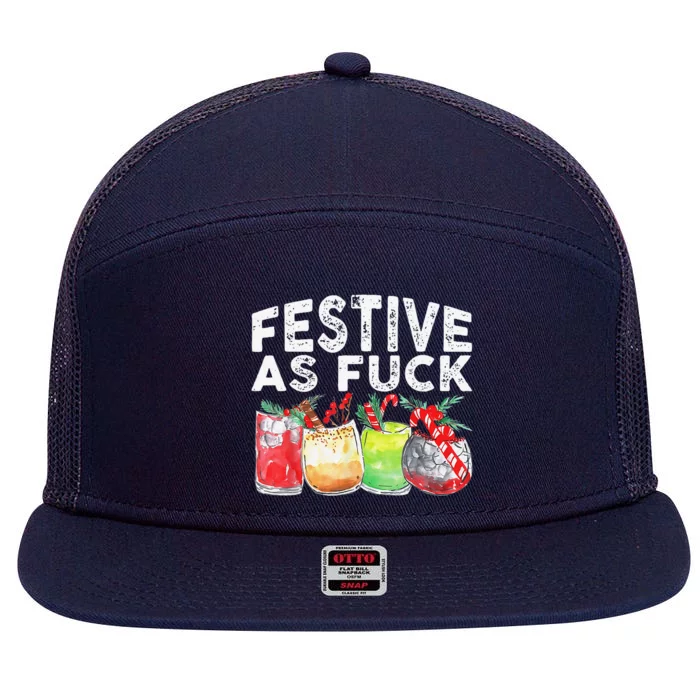 Festive As Fuck Funny Ugly Christmas Holiday 7 Panel Mesh Trucker Snapback Hat