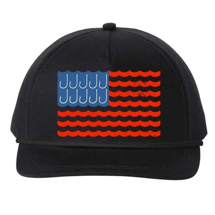 Fishing American Flag Patriotic Fishing 4th Of July Snapback Five-Panel Rope Hat