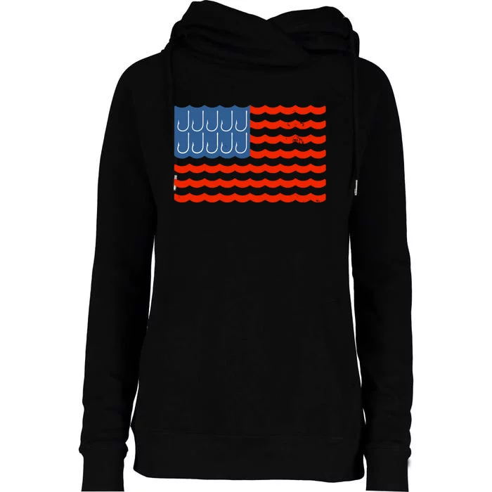 Fishing American Flag Patriotic Fishing 4th Of July Womens Funnel Neck Pullover Hood