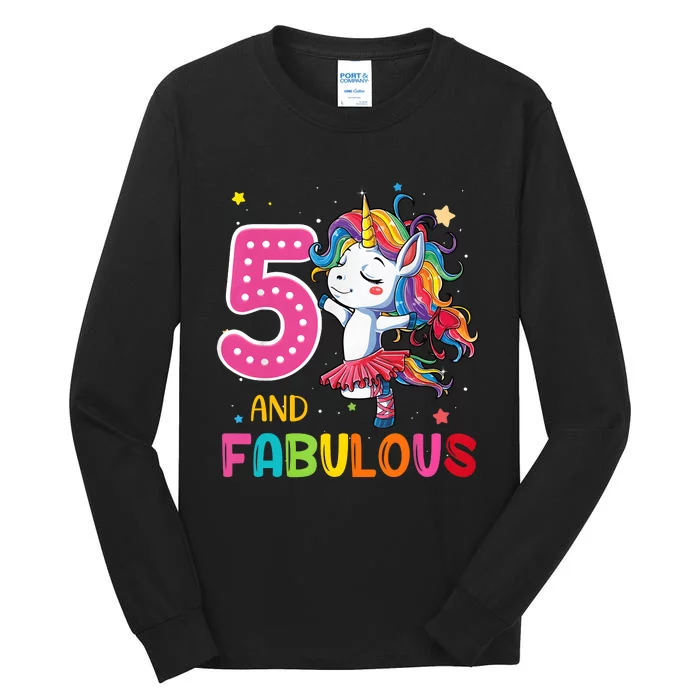 Five And Fabulous Unicorn Rainbow Birthday 5 Year Old Gifts Tall Long Sleeve T-Shirt