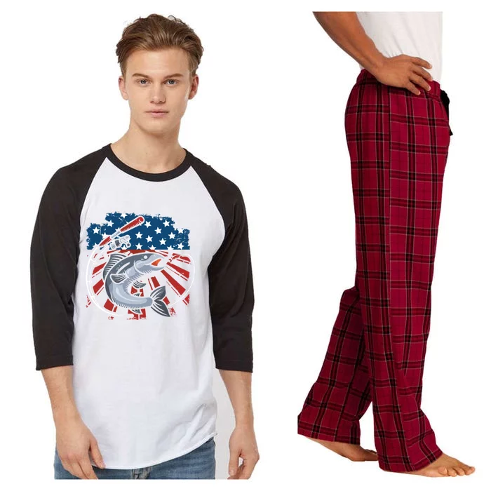 Fishing American Flag Fish Usa Bass Fisher Gift Raglan Sleeve Pajama Set