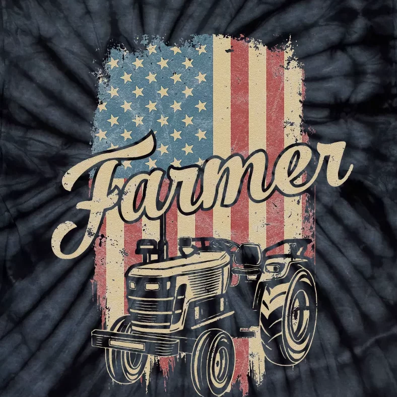 Farmer American Flag Retro Farming Tractor Usa Patrioticic Tie-Dye T-Shirt