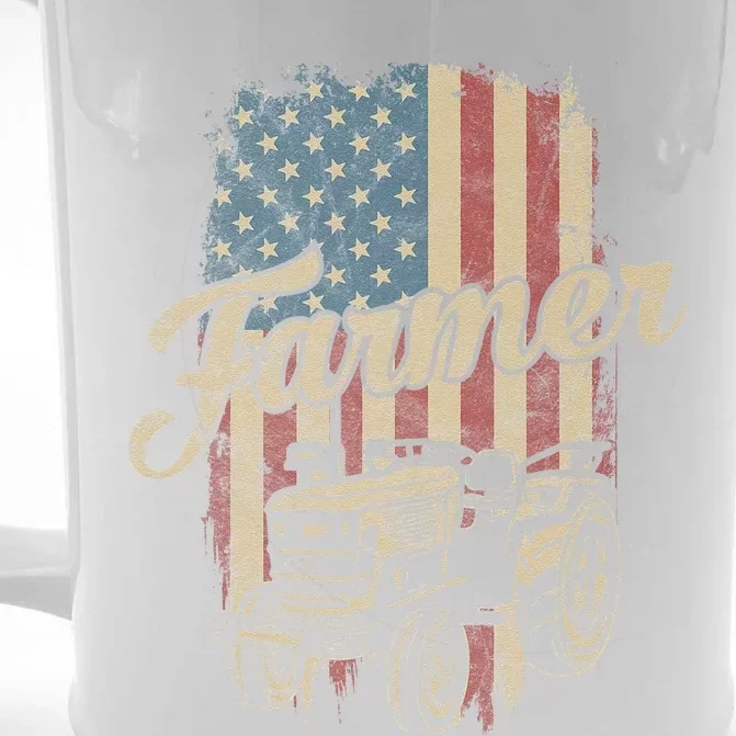 Farmer American Flag Retro Farming Tractor Usa Patrioticic Front & Back Beer Stein