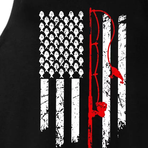 Fishing American Flag Husband Son Grandson Funny Fisherman Ladies Tri-Blend Wicking Tank