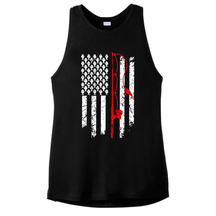 Fishing American Flag Husband Son Grandson Funny Fisherman Ladies Tri-Blend Wicking Tank