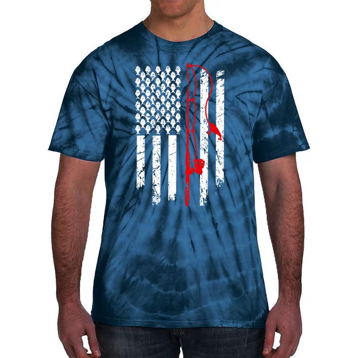 Fishing American Flag Husband Son Grandson Funny Fisherman Tie-Dye T-Shirt