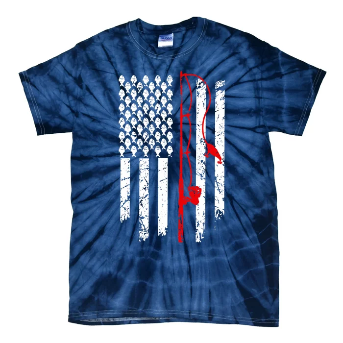 Fishing American Flag Husband Son Grandson Funny Fisherman Tie-Dye T-Shirt