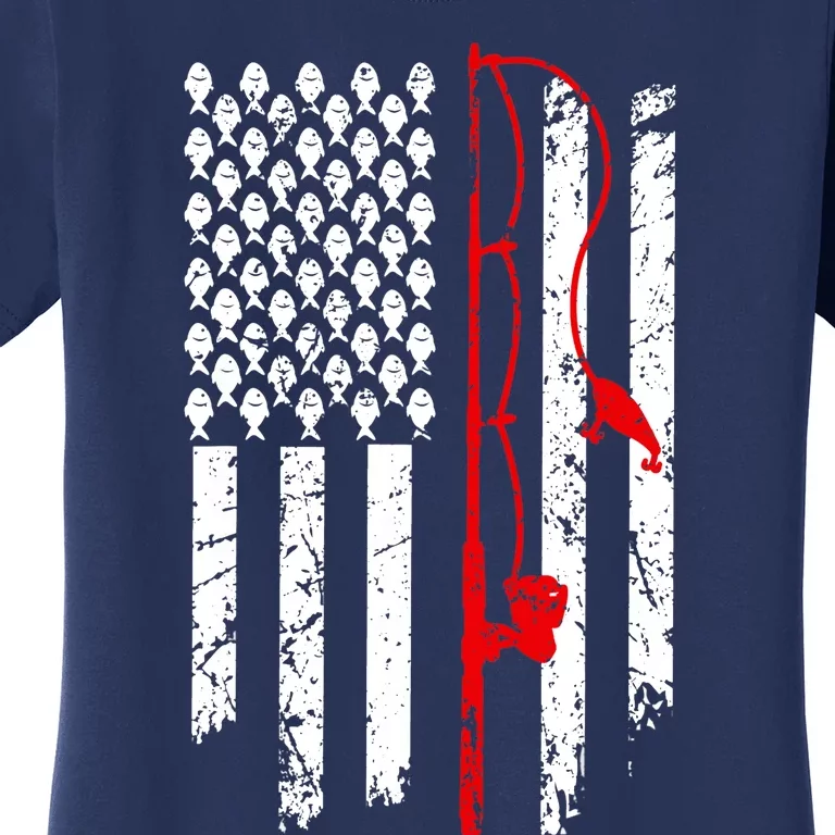 Fishing American Flag Husband Son Grandson Funny Fisherman Women's T-Shirt