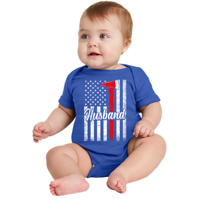 Funny American Flag Firefighter Husband Fire Couple Gift Baby Bodysuit