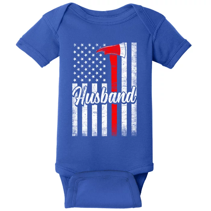 Funny American Flag Firefighter Husband Fire Couple Gift Baby Bodysuit