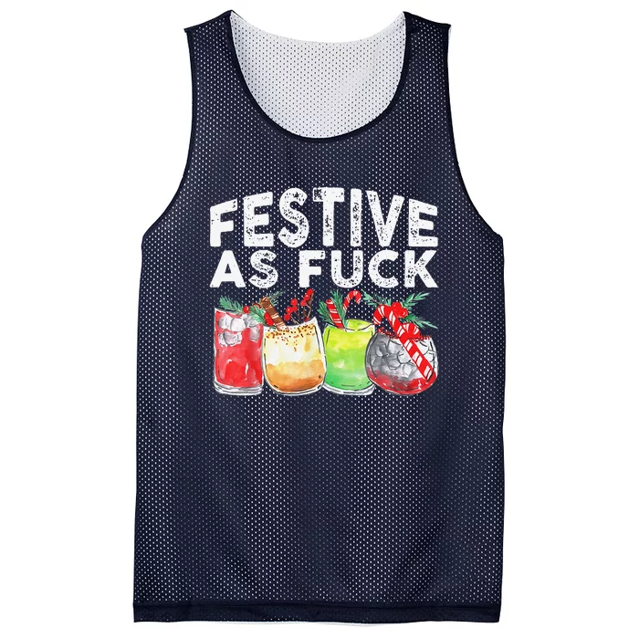 Festive As Fuck Funny Ugly Christmas Holiday Mesh Reversible Basketball Jersey Tank