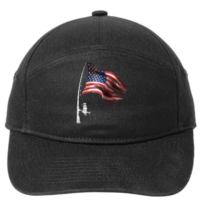 Fishing American Flag Fisherman Patriotic Day 4th Of July 7-Panel Snapback Hat