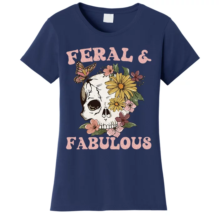 Feral And Fabulous Cute Floral Skull Women's T-Shirt