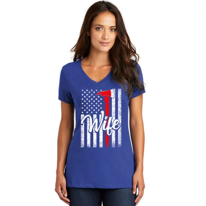 Funny American Flag Firefighter Wife Husband Fire Couple Gift Women's V-Neck T-Shirt