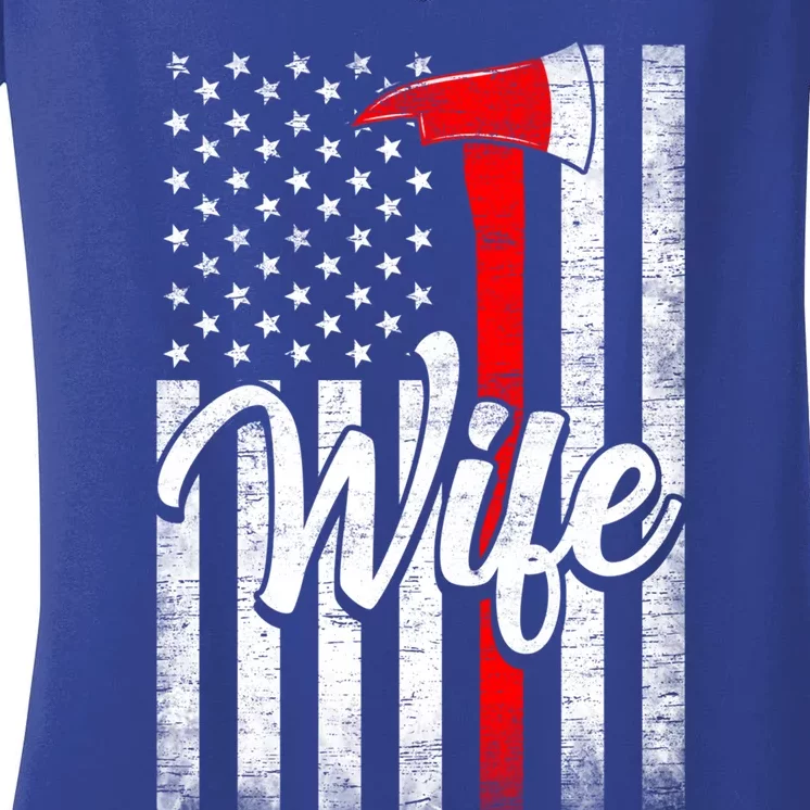 Funny American Flag Firefighter Wife Husband Fire Couple Gift Women's V-Neck T-Shirt