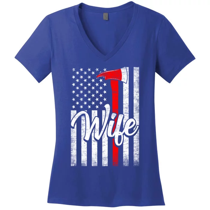 Funny American Flag Firefighter Wife Husband Fire Couple Gift Women's V-Neck T-Shirt