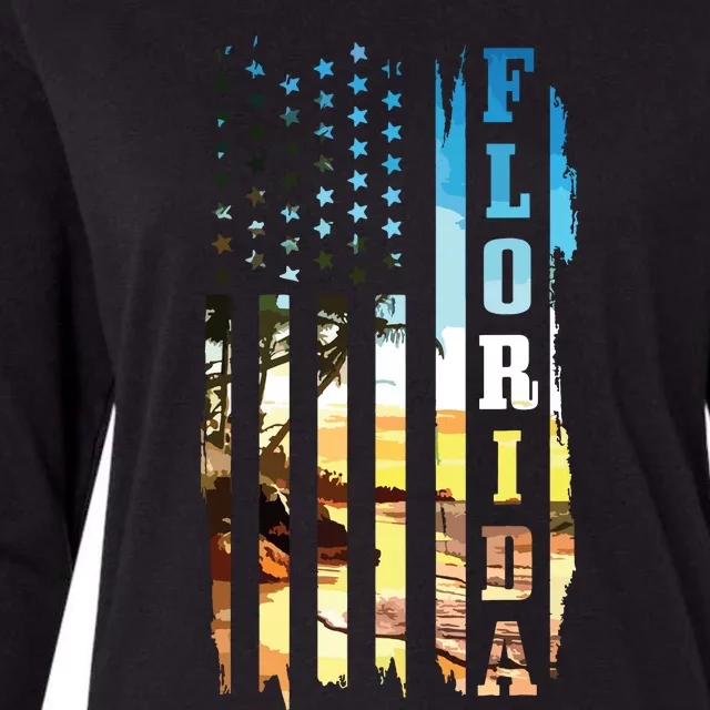 Florida American Flag Pride Beach Surfer Patriotic Gift Womens Cotton Relaxed Long Sleeve T-Shirt