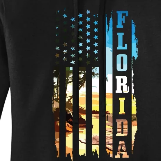 Florida American Flag Pride Beach Surfer Patriotic Gift Women's Pullover Hoodie