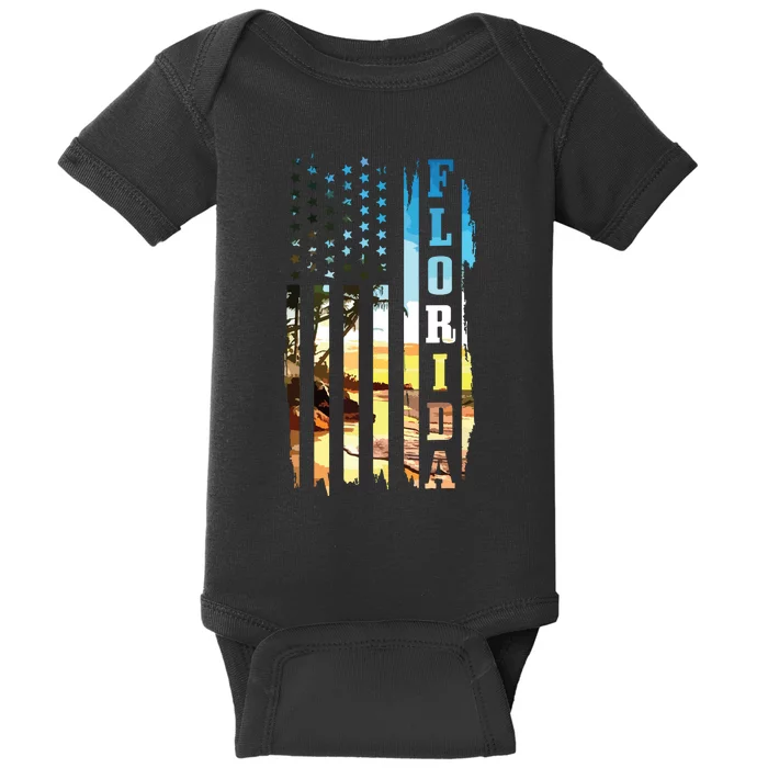 Florida American Flag Pride Beach Surfer Patriotic Gift Baby Bodysuit