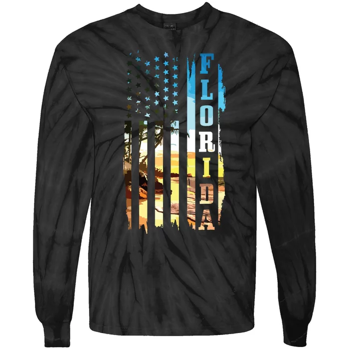 Florida American Flag Pride Beach Surfer Patriotic Gift Tie-Dye Long Sleeve Shirt