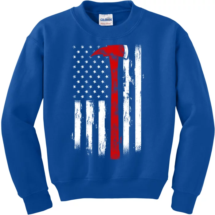 Fire Ax Fire Departt Firefighter American Axe Flag Gift Kids Sweatshirt