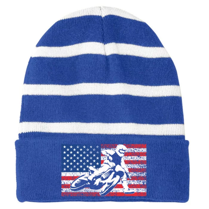 Funny American Flat Track Motorcycle Gift Cool Bike Rider Gift Striped Beanie with Solid Band