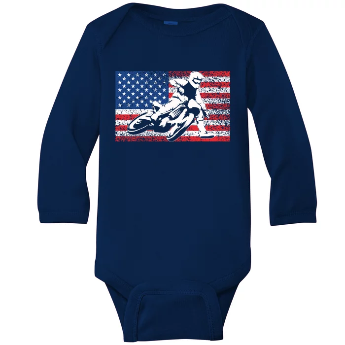 Funny American Flat Track Motorcycle Gift Cool Bike Rider Gift Baby Long Sleeve Bodysuit