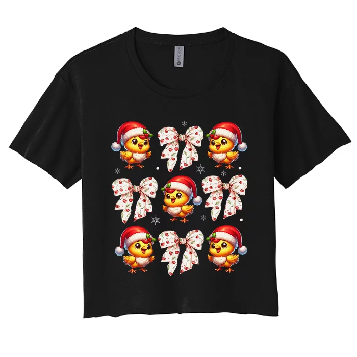 Farm Animal Farmer Christmas Coquette Bow Chicken Christmas Women's Crop Top Tee