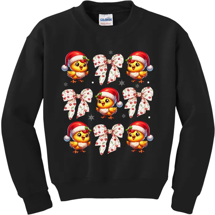 Farm Animal Farmer Christmas Coquette Bow Chicken Christmas Kids Sweatshirt