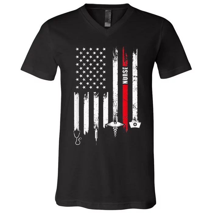 Funny American Flag Nurse Day Gift Idea V-Neck T-Shirt