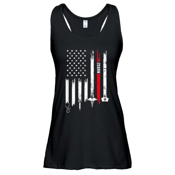 Funny American Flag Nurse Day Gift Idea Ladies Essential Flowy Tank