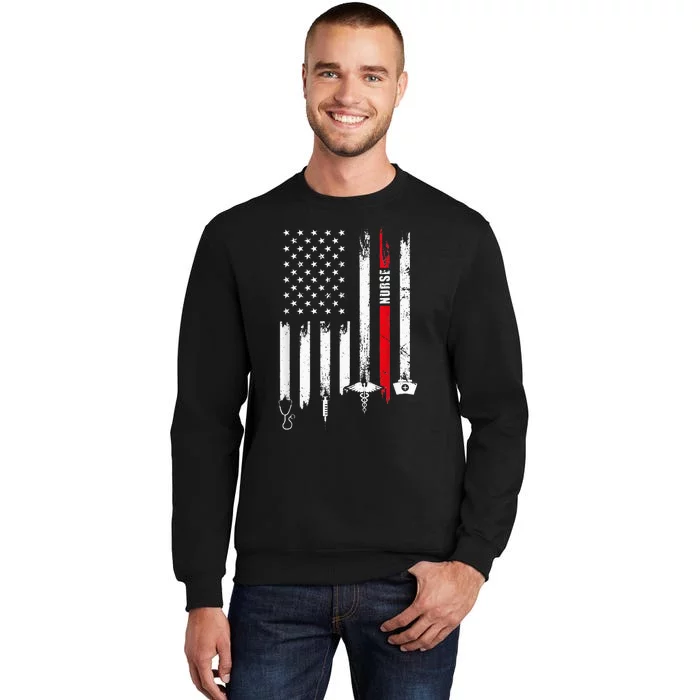 Funny American Flag Nurse Day Gift Idea Tall Sweatshirt