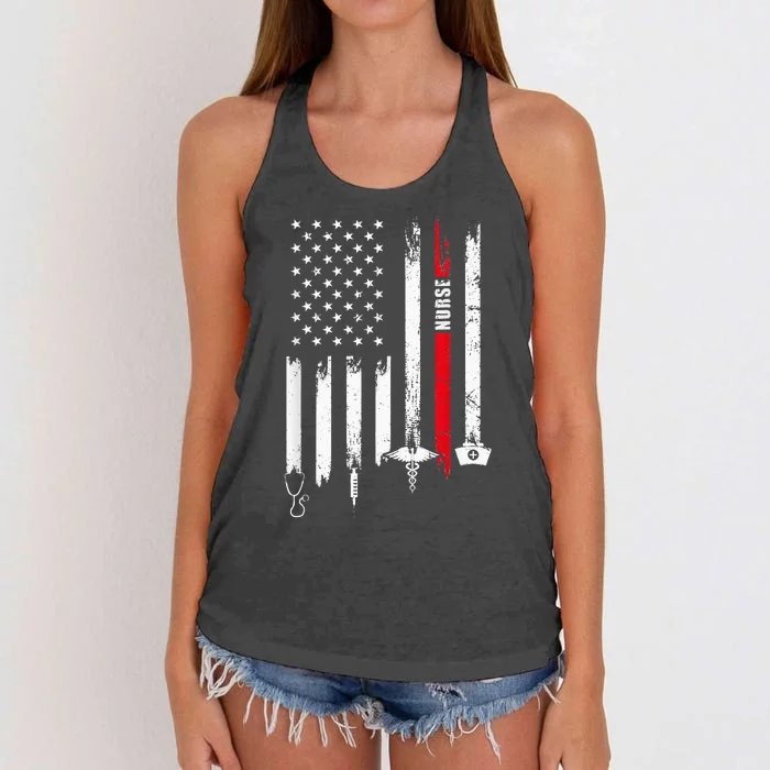 Funny American Flag Nurse Day Gift Idea Women's Knotted Racerback Tank