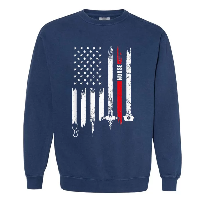 Funny American Flag Nurse Day Gift Idea Garment-Dyed Sweatshirt