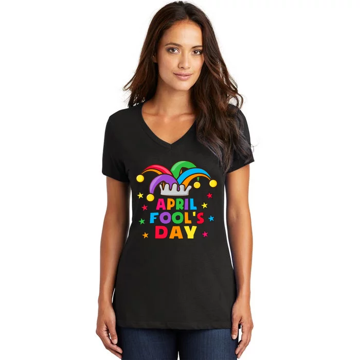 Funny April Fools Day Pranks Kit 1st April Jokes Adults Women's V-Neck T-Shirt