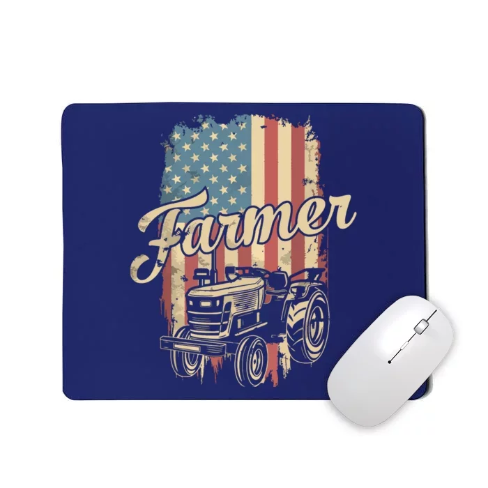 Farmer American Flag Retro Farming Tractor Usa Patrioticic Mousepad