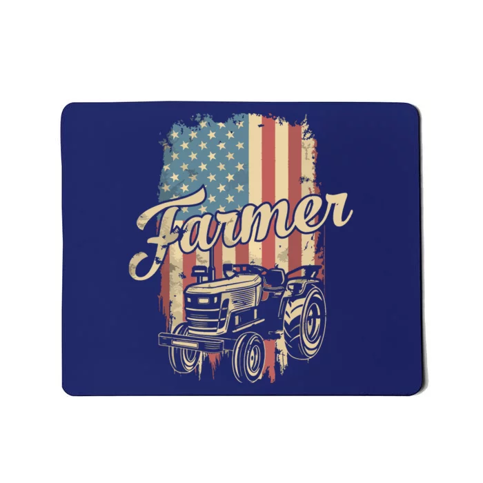 Farmer American Flag Retro Farming Tractor Usa Patrioticic Mousepad