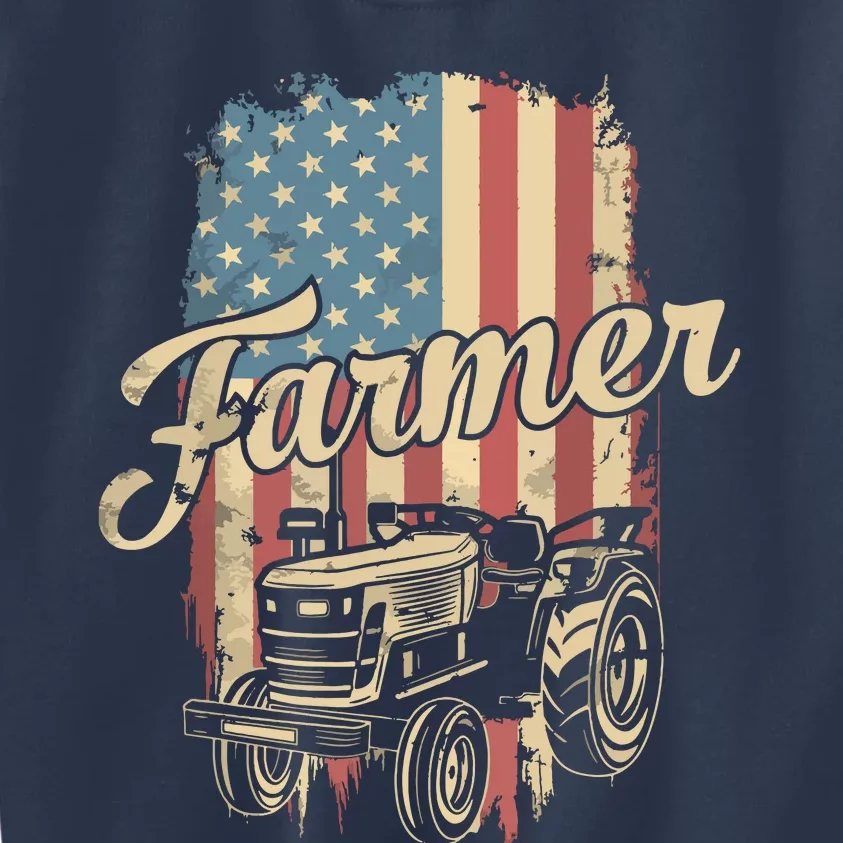 Farmer American Flag Retro Farming Tractor Usa Patrioticic Kids Sweatshirt