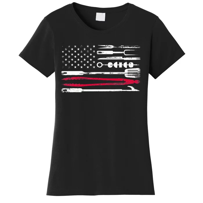 Funny American Flag Grilling Tools BBQ Grill Barbecue Tool Women's T-Shirt