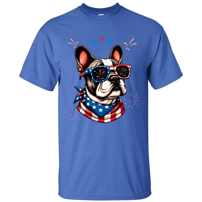 Funny American Flag French Bulldog Patriotic 4th Of July Gift Tall T-Shirt